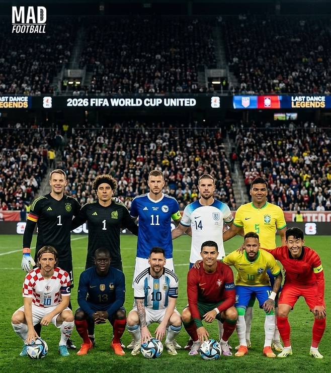 2026 FIFA 북중미 월드컵이 월드컵 라스트 댄스 무대가 될 가능성이 큰 선수들. 손흥민은 네이마르, 크리스티아누 호날두, 리오넬 메시 등과 함께 당당히 '월드컵 라스트 댄스 레전드'로 이름을 올렸다. /사진=매드풋볼 SNS 캡처
