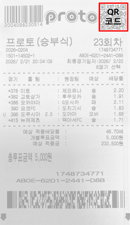 구매 투표권에 출력된 QR코드 예시. 사진 | 한국스포츠레저