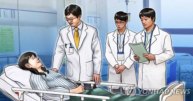 입원실 병상 회진하는 의사-여성 환자(PG) [이태호 제작] 일러스트