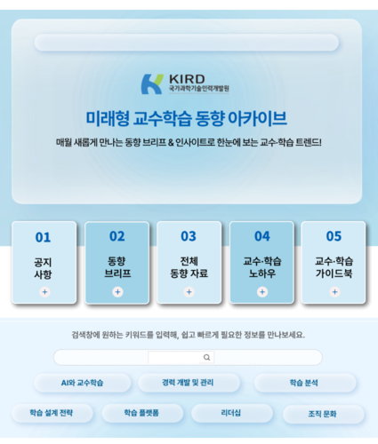 미래형 교수학습 동향 아카이브 메인 화면. (KIRD 제공)