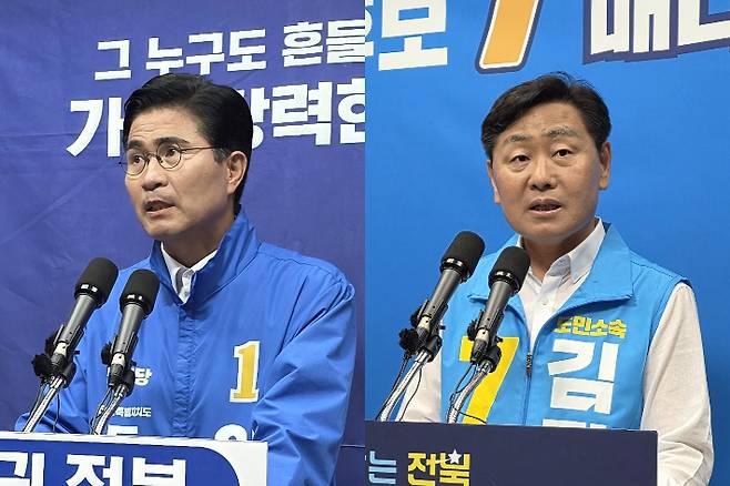 더불어민주당 이원택 전북도지사 후보와 무소속 김관영 전북도지사 후보. 최명국 기자