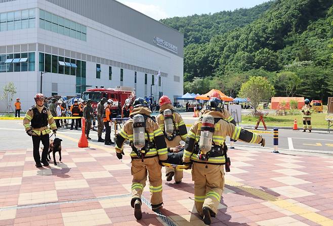 대한체육회, 체육인재개발원서 장흥소방서와 긴급구조 합동훈련 [대한체육회 제공. 재판매 및 DB 금지]