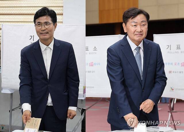 사전투표하는 이원택·김관영 전북지사 후보. 연합뉴스