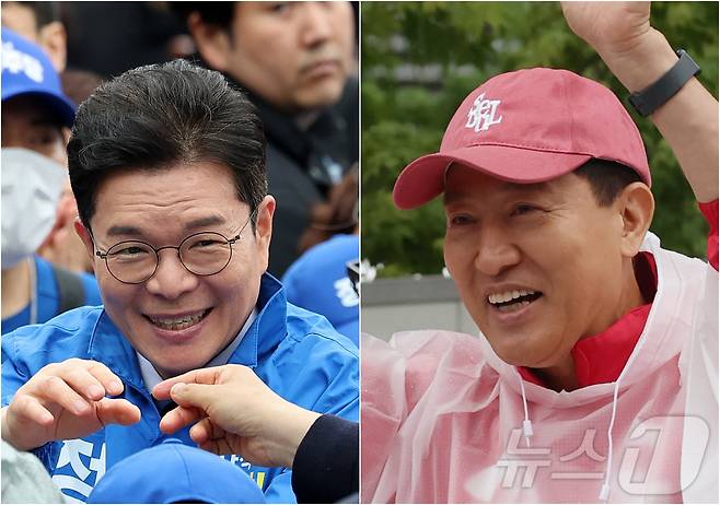 정원오 더불어민주당 서울시장 후보(왼쪽)와 오세훈 국민의힘 서울시장 후보가 제9회 전국동시지방선거 공식 선거운동이 시작된 21일 서울 성동구 왕십리역 광장과 강북구 삼양사거리에서 유권자들에게 지지를 호소하고 있다. 2026.5.21 ⓒ 뉴스1 오대일 기자,박지혜 기자