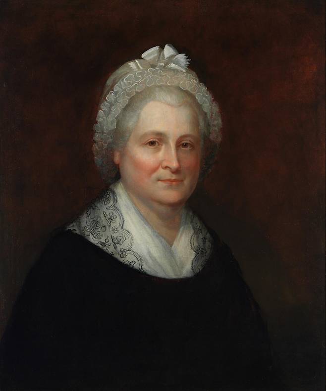 렘브란트 필(Rembrandt Peale)이 그린 미국 최초의 퍼스트레이디 마사 워싱턴. 위키피디아