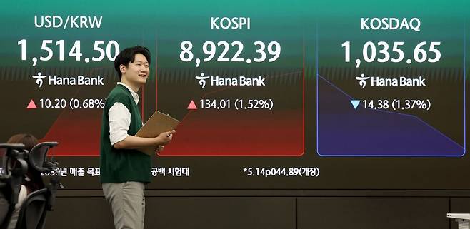 2일 오전 서울 중구 하나은행 본점 딜링룸에서 딜러들이 업무를 보고 있다. 뉴시스