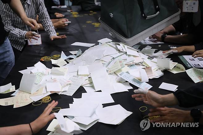 개표 시작 (속초=연합뉴스) 류호준 기자 = 제9회 전국동시지방선거 일인 3일 강원 속초시 노학동 속초시청소년수련관 체육관에서 개표작업이 시작되고 있다. 2026.6.3 ryu@yna.co.kr
