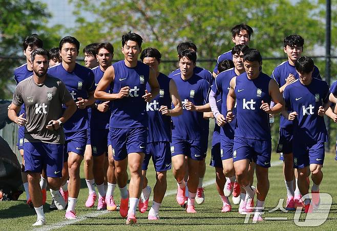 대한민국 축구대표팀 손흥민, 조규성 등 선수들이 2일(현지시간) 미국 유타주 헤리먼에 위치한 자이언스뱅크 트레이닝센터에서 훈련을 하고 있다. 2026.6.3 ⓒ 뉴스1 임세영 기자