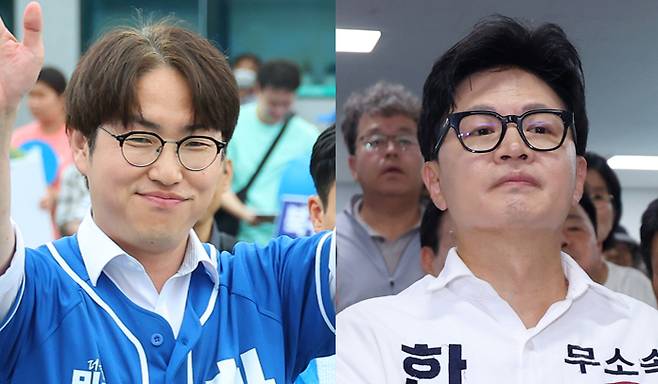 하정우 더불어민주당 부산북구갑 국회의원 후보(왼쪽), 한동훈 무소속 후보 [사진=연합뉴스]