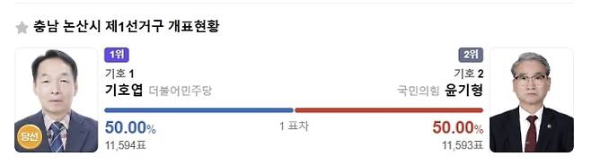 제9회 전국동시지방선거 충남 논산시 제1선거구 도의원 선거 결과. 다음 캡처