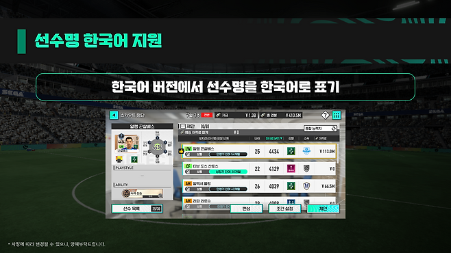선수명이 한국어로 표기된다(제공=세가).