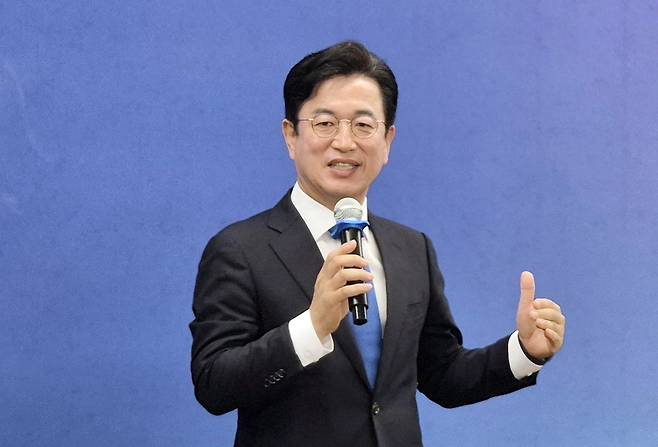 인사말 하는 허태정 대전시장 당선인 [촬영 이은파 기자]