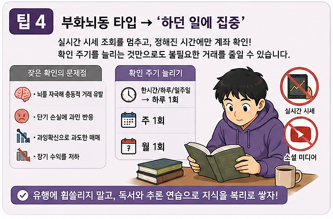 부화뇌동 타입 투자자에게 필요한 '확인 주기 늘리기'. 챗GPT 생성 이미지