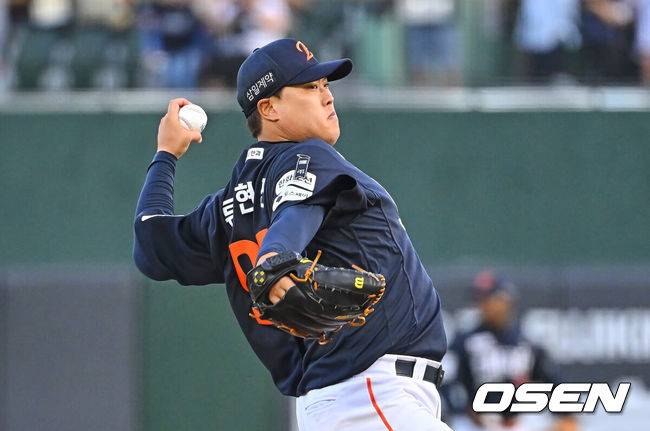 [OSEN=부산, 이석우 기자] 5일 부산 사직야구장에서 2026 신한 SOL KBO 리그 롯데 자이언츠와 한화 이글스의 경기가 열렸다. 홈팀 롯데는 로드리게스가, 방문팀 한화는 류현진이 선발 출전했다.한화 이글스 선발 투수 류현진이 역투하고 있다. 2026.06.05 / foto0307@osen.co.kr