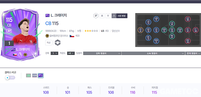 센터백 라디슬라프 크레이치&nbsp;(사진=FC 온라인 데이터 센터)