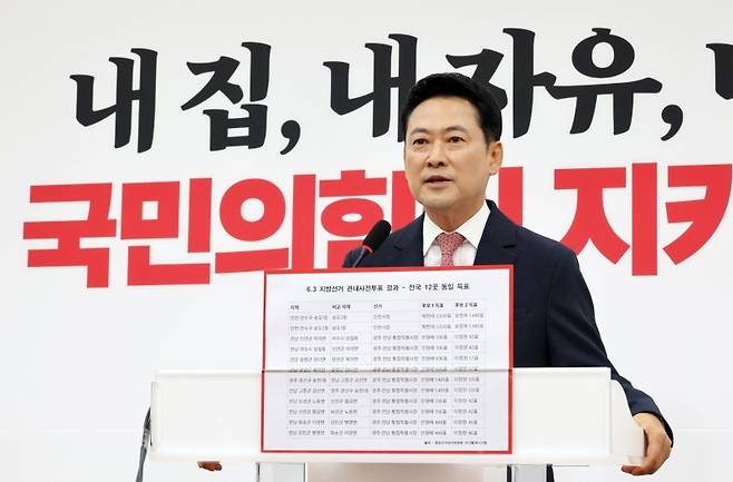 ▲ 국민의힘 장동혁 대표가 9일 국회에서 투표용지 부족 사태와 득표수 논란에 관한 현안 기자회견을 하고 있다. [연합뉴스]