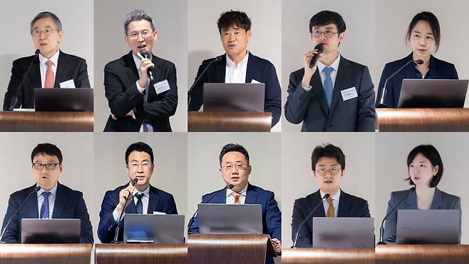 세미나 현장사진. 첫째줄 왼쪽부터 시계방향으로 윤재윤 변호사, 조찬영 변호사, 이동희 센터장, 김재황 변호사, 신나리 변호사, 김지연 변호사, 김정환 변호사, 남영수 변호사, 김종명 변호사, 안헌준 변호사./사진제공=법무법인 세종