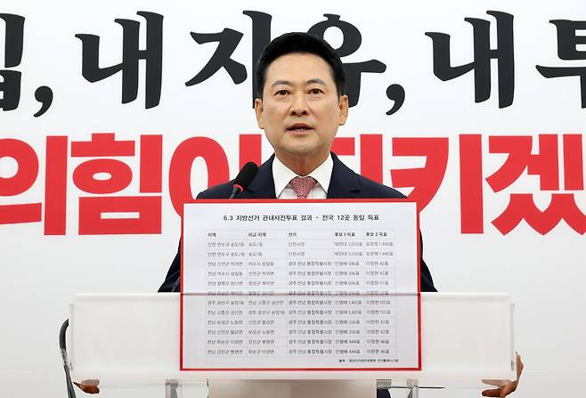 장동혁 국민의힘 대표가 9일 국회에서 투표용지 부족 사태와 득표수 논란에 관한 현안 기자회견을 하고 있다. ⓒ연합뉴스