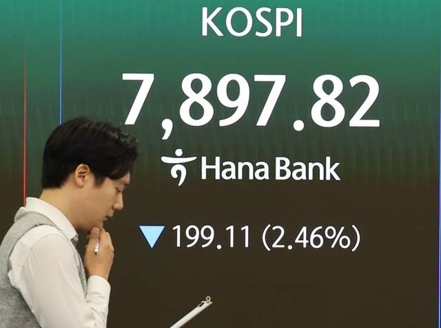 서울 중구 하나은행 본점 딜링룸에서 직원들이 업무를 보고 있다. [연합뉴스]