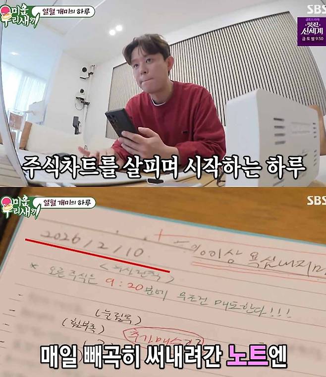 매일 오전 컴퓨터 앞에서 기업 성적표를 확인하는 것, 그것이 긴 세월을 돌아 찾은 그의 투자 루틴이다.&nbsp;SBS&nbsp;‘미운 우리 새끼’