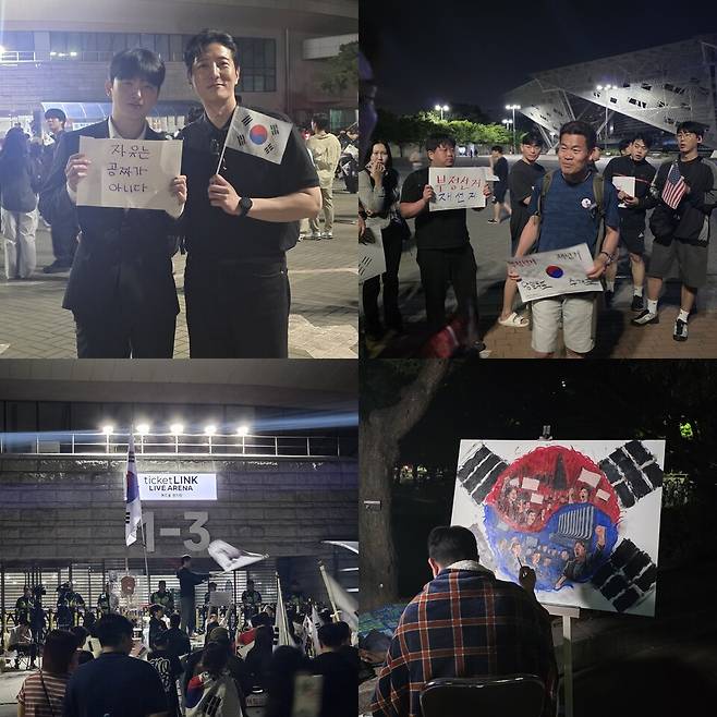 9일 자정 올림픽공원역에 모인 집회 참가자들. 오전 1시가 가까운 시각임에도 재선거를 촉구하는 구호를 연호했다. ⓒ시사저널 이태준