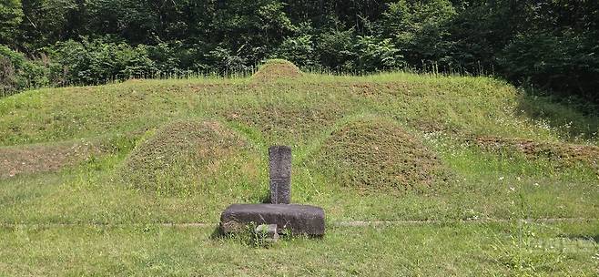 ▲ 파주시 진동면 하포리에 있는 허준(許浚, 1537~1615)선생의 묘. 본관은 양천(陽川), 자는 청원(淸源), 호는 구암(龜巖)이다. 용천부사를 지낸 허론(許論)의 서자로 선조 7년(1574) 내의원(內醫院)에 들어간 후 혜민서 봉사를 거쳐 전의(典醫)로 발탁됐다. 선생의 묘는 확인되지 않다가 1991년 9월 30일 재미 고문서 연구가 이양재씨 등이 '양천허씨족보'에 기록된 "진동면 하포리 광암동 선좌 쌍분"이라는 내용을 바탕으로 군부대의 협조를 얻어 조사한 결과 발견됐다. 묘역은 약 50평 규모로 우측 묘는 부인 안동김씨의 묘로 추정된다. 이들 두 묘위에 허준선생의 생모로 추정되는 묘가 한 기 더 있다. 묘소에는 묘비, 문인석, 상석, 향로석 등이 배치돼 있으며 원래의 묘비는 두 쪽으로 파손되어 있다. 발굴 당시 원비의 마모된 비문 가운데 '陽平□ □聖功臣 □浚'이란 글자가 남아 있어 선생의 묘인 것이 확인됐다. 1992년 6월 5일 경기도 기념물 제128호로 지정됐다. /이종태 기자 dolsaem@incheonilbo.com