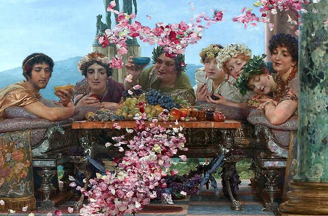 로렌스 알마 타데마, 엘라가발루스(헬리오가발루스)의 장미(일부 확대), 1888, 캔버스에 유채, 132.1x213.9cm, 후안 안토니오 페레스 시몬 컬렉션[i.pinimg.com, Public Domain, commons.wikimedia.org]