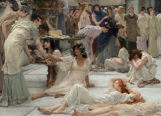 로렌스 알마 타데마, 암피사의 여인들(일부 확대), 1887, 캔버스에 유채, 122.5x184.2cm, 클라크 미술관 [Public Domain, commons.wikimedia.org]