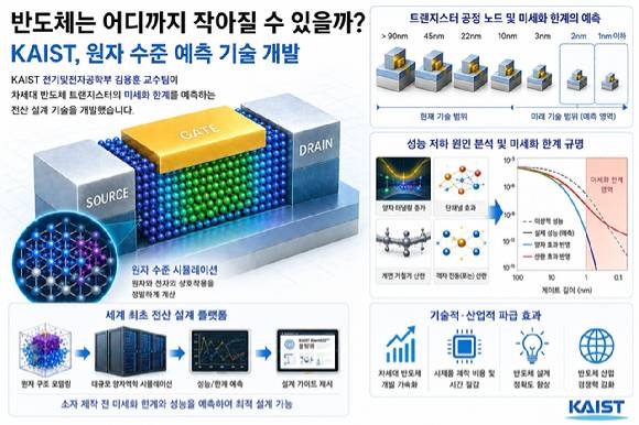 국내 연구팀이 컴퓨터 시뮬레이션을 활용해 차세대 반도체 소자 개발의 핵심적 난관인 트랜지스터 미세화의 한계를 분석, 예측할 수 있는 전산 설계 기술을 개발했다. [사진=KAIST]
