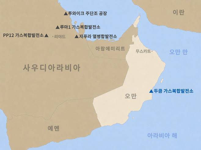 두산에너빌리티가 건설공사 계약을 체결한 오만 두큼 가스복합발전소 위치.