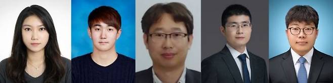 연구진 사진. (왼쪽부터) 박진경 고려대 화공생명공학과 연구교수(제1저자), 이형준 고려대 석박통합과정(제1저자), 임상혁 고려대 교수(교신저자), 페이 장 중국 톈진대 화학공학부 교수(교신저자), 허진혁 중국 톈진대 교수(교신저자). 고려대 제공