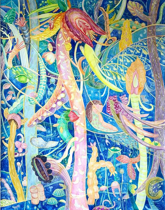 �������� ��äȭ ��ǰ 'The Forest watercolor on paper'(2026). ������ �ð��� ���� �����ϴ� ���� �Ŵ��� �����Ҽ� ����. �� ���� �ź�, �ൿ, �������� �Ҹ��� �Ƹ��ٿ��� ��Ҵ�. space bv ����