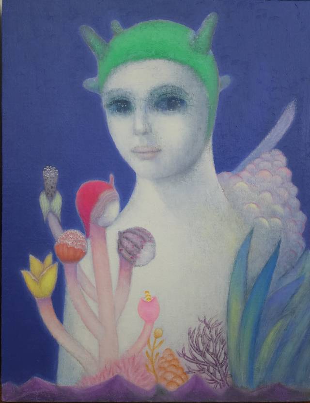 �������� 'Greenyoil on canvas'(2025). ����� �ʴ� �� ������ Ǫ�� ����. �������� �Ǿ ������ ������ �ٶ��� �θ� �׸��ϰ� ������ �ٶ󺻴�. space bv ����