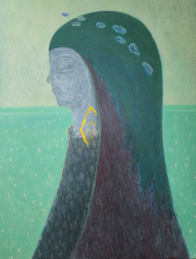 �������� 'Islandacrylic on canvas'(2025). Ȫī�̵� �չٴٿ� �� �ִ� ������ ���ø� ���. ������ ������ ħ���� ������ �������� �����Ѵ�. space bv ����