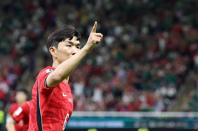 11일(현지 시간) 멕시코 과달라하라 스타디움에서 열린 2026 북중미 월드컵 조별리그 A조 대한민국과 체코의 경기에서 대한민국 황인범이 동점골을 넣고 기뻐하고 있다.뉴시스