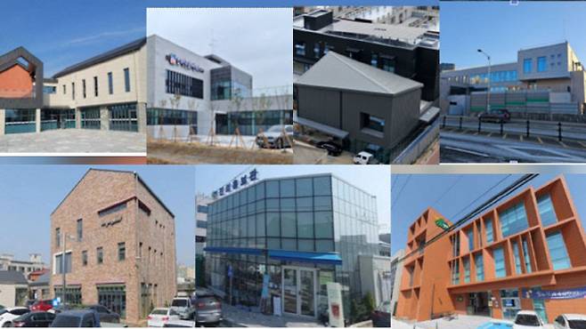 일반 농·산·어촌 개발사업 사례 예시. 사진 위 왼쪽부터 장군면 늘품센터, 소정 문화센터, 북세종 상생문화지원센터 및 상생돌봄지원센터, 아래 왼쪽부터 부강면 청소년 문화관, 전의 홍보관 및 꿈센터.