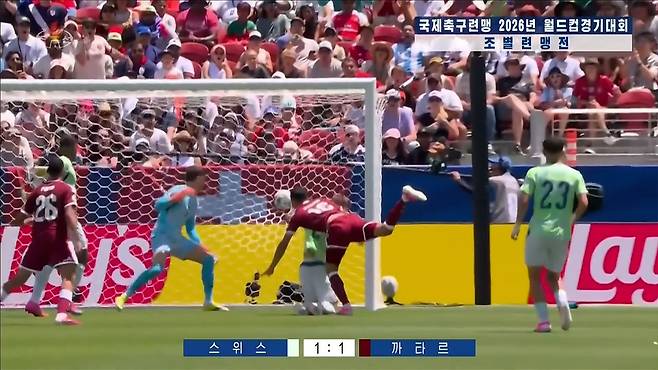 조선중앙TV가 15일 오후 8시 보도에서 내보낸 2026 국제축구연맹(FIFA) 월드컵 조별리그 1~3조 주요 경기 장면. 조선중앙TV 캡처, 연합뉴스
