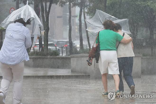갑자기 내리는 비 (서울=연합뉴스) 이진욱 기자 = 19일 서울 중구 명동 인근에서 비가 내리고 있다. 2026.6.19 cityboy@yna.co.kr