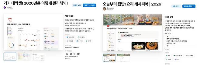 노션 마켓플레이스에는 3만여 개의 템플릿이 등록돼 있다. 목적에 맞는 양식을 다운받거나, 내가 만든 템플릿을 공유할 수도 있다. 사진 노션 홈페이지 캡처