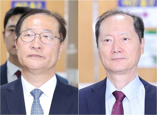 12·3 내란에 가담한 혐의로 기소된 박성재 전 법무부 장관(사진 왼쪽)과 국회증언감정법 위반 혐의로 기소된 이완규 전 법제처장(사진 오른쪽)이 22일 서울 서초구 서울중앙지법에서 열린 1심 선고 공판에 각각 출석하고 있다. 법원은 이날 내란 중요임무 종사, 직권남용 등 혐의로 재판에 넘겨진 박 전 장관에게 징역 25년을 선고해 법정구속을, 이완규 전 법제처장은 공소 기각을 선고했다. 연합뉴스