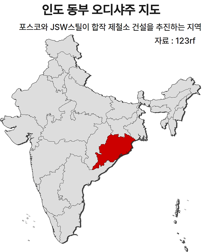 인도 동부 오디샤주 지도 [123rf 제공]