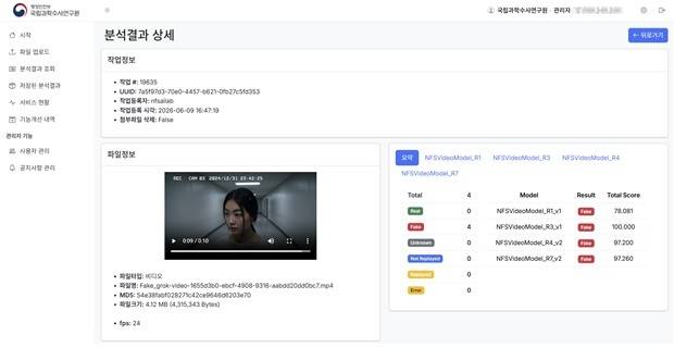 'AI 딥페이크 탐지·분석 모델' 화면 [성평등가족부 제공. 재판매 및 DB 금지]