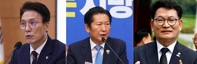[서울·광주=뉴시스]조수정 김근수 류형근 기자 = 더불어민주당 당권 경쟁이 본격화하고 있다. 사진은 왼쪽부터 김민석 국무총리, 정청래 전 민주당 대표, 송영길 민주당 의원. 2026.06.07. *재판매 및 DB 금지