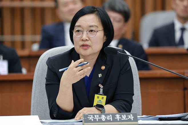 질의에 답하는 한성숙 국무총리 후보자 /사진=연합뉴스