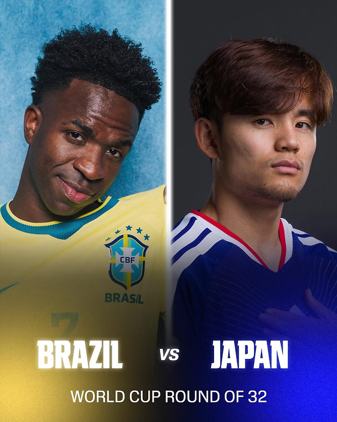 브라질과 일본이 30일 오전 미국 휴스턴 스타디움에서 2026 FIFA 북중미 월드컵 32강전을 벌인다. 사진=ESPN FC SNS