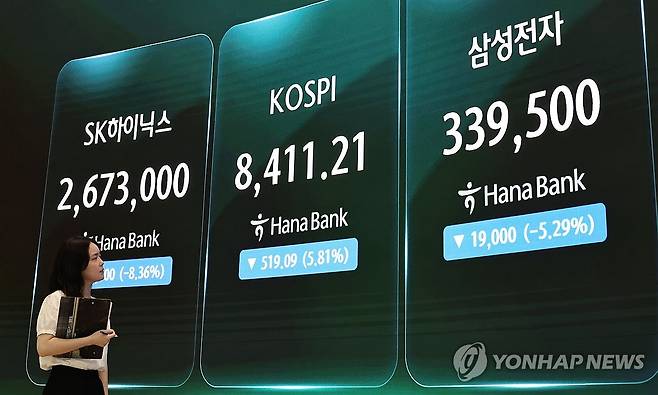 서울 중구 하나은행 딜링룸 현황판 [연합뉴스 자료사진. 재판매 및 DB 금지]
