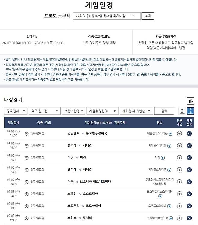 프로토 승부식 77회차, 북중미 월드컵 대상 경기 정보. 사진 | 한국스포츠레저