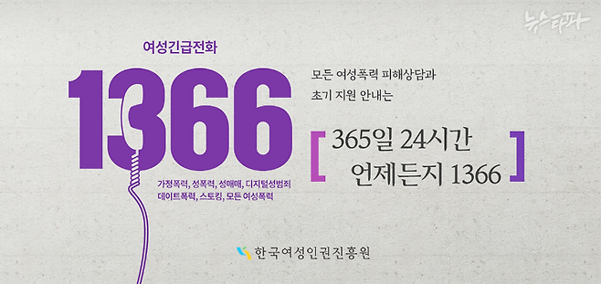 성평등가족부 산하 한국여성인권진흥원이 올린 여성긴급전화 1366홍보 사진