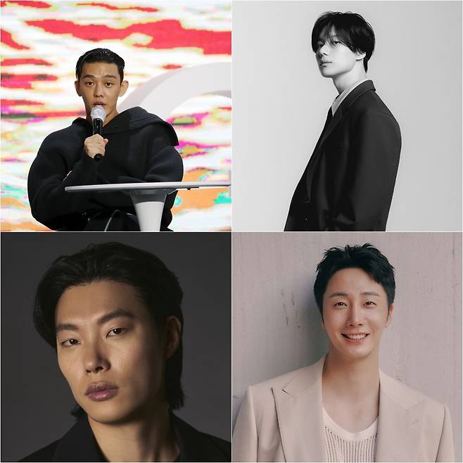 배우 유아인, 태민, 정일우, 류준열(왼쪽 위 시계방향).