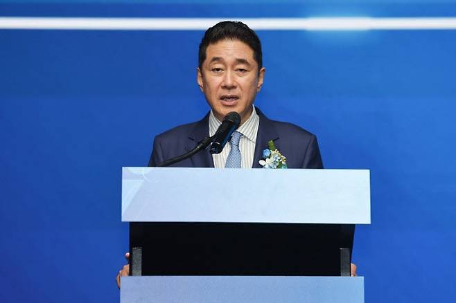 취임사하는 이호진 한국배구연맹 신임 총재. 사진=연합뉴스